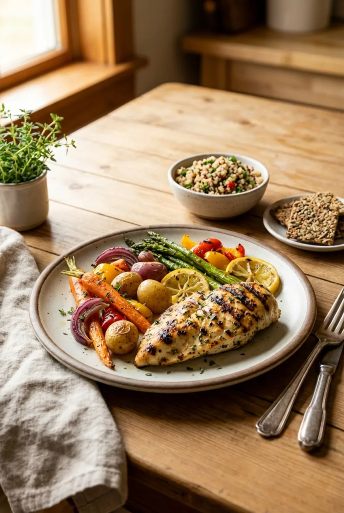 Lemon Herb Grilled Chicken with Roasted Vegetables - Gluten Free Dinner Ideas