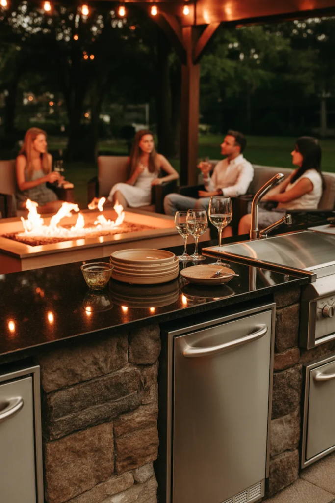 Outdoor Kitchen with Fire Pit Nearby
