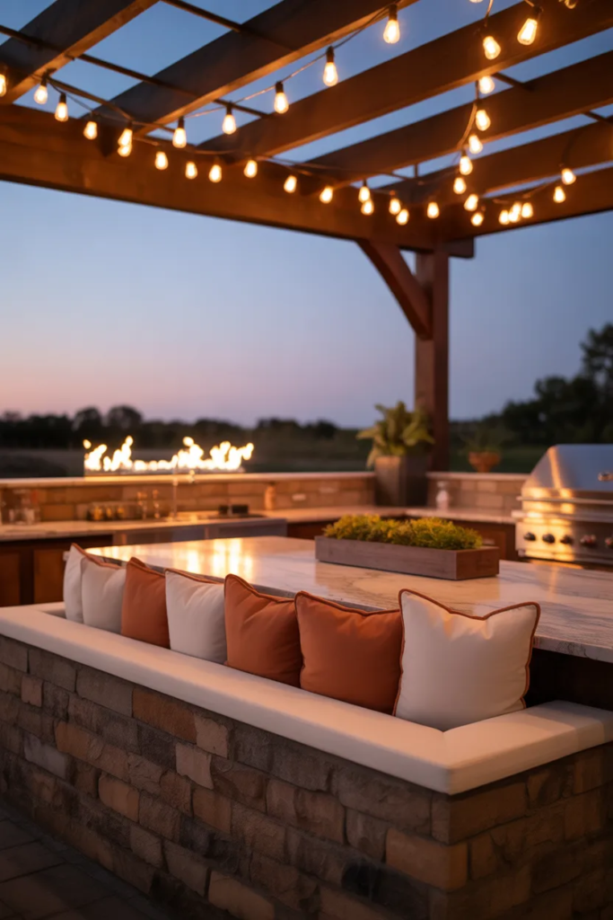Outdoor Kitchen with Built-In Seating