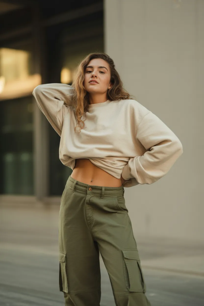 Cargo Pants and Cropped Sweatshirt