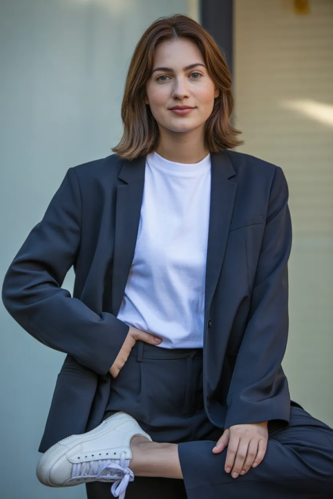 Blazer with T-Shirt and Sneakers