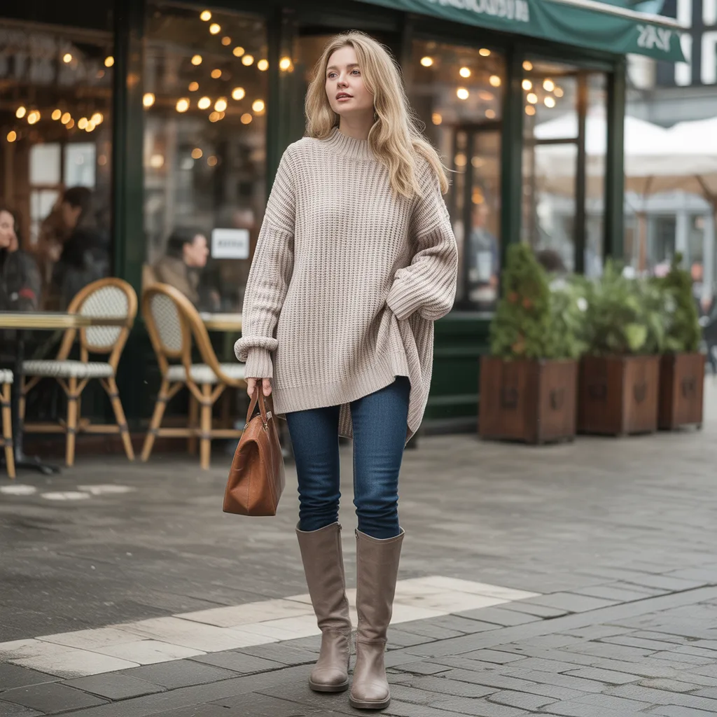 Chunky Knit Sweater and Skinny Jeans - Winter Outfits with Jeans