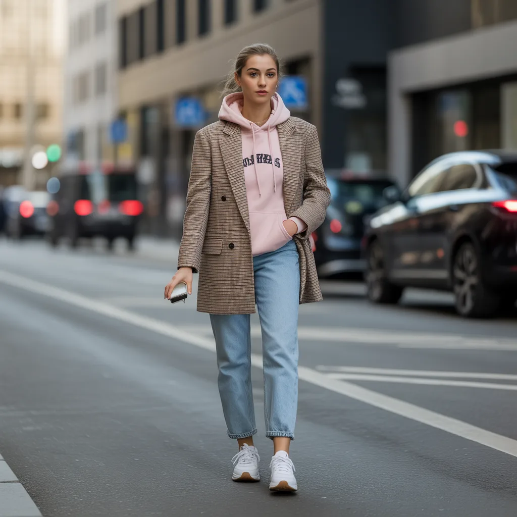 Blazer, Hoodie, and Jeans