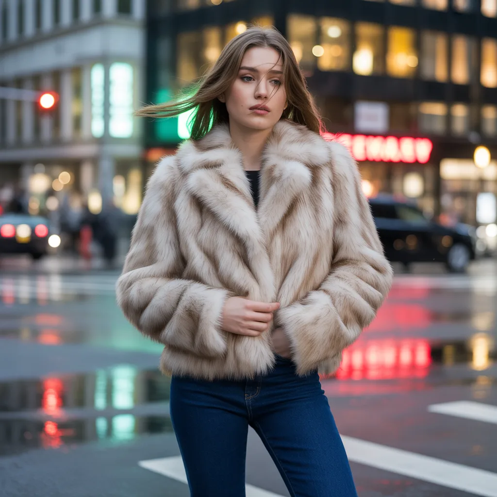 Faux Fur Coat with Dark Jeans