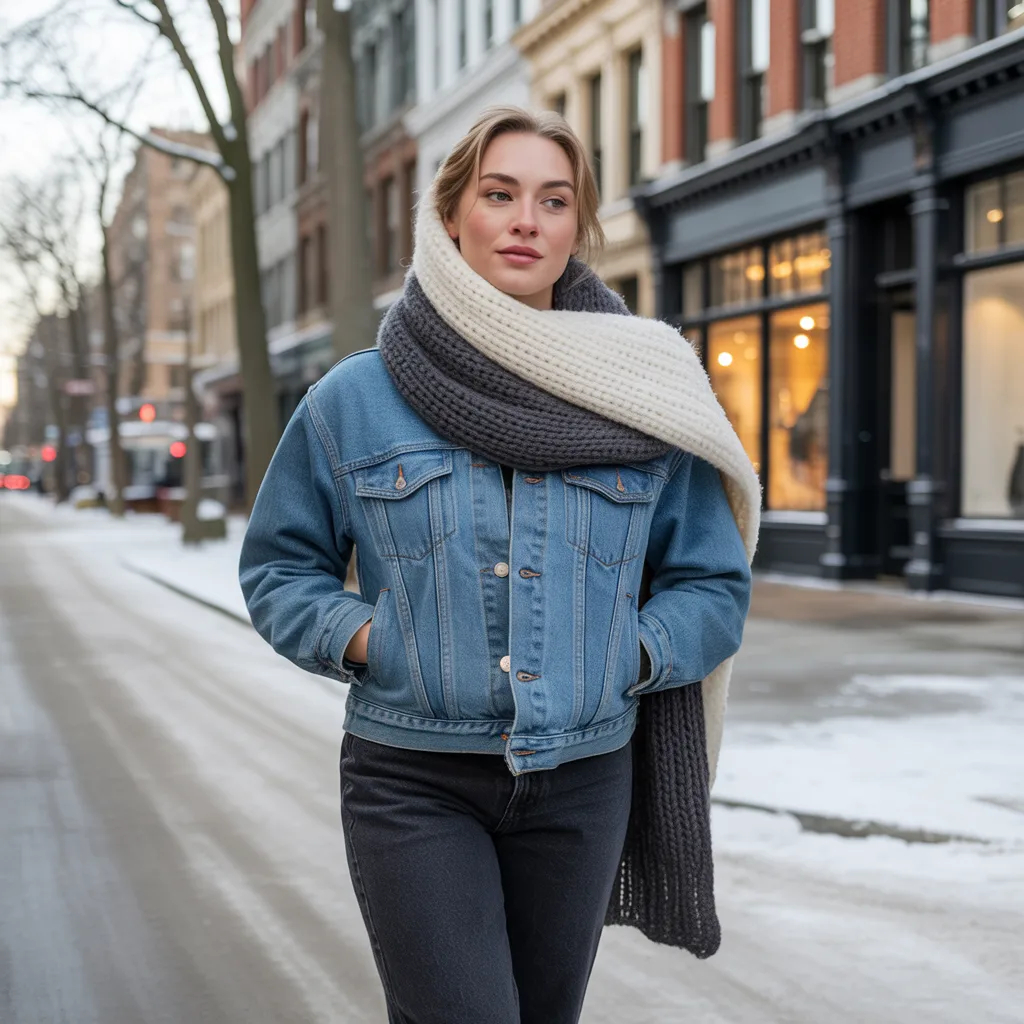 Denim on Denim with Wool Scarf