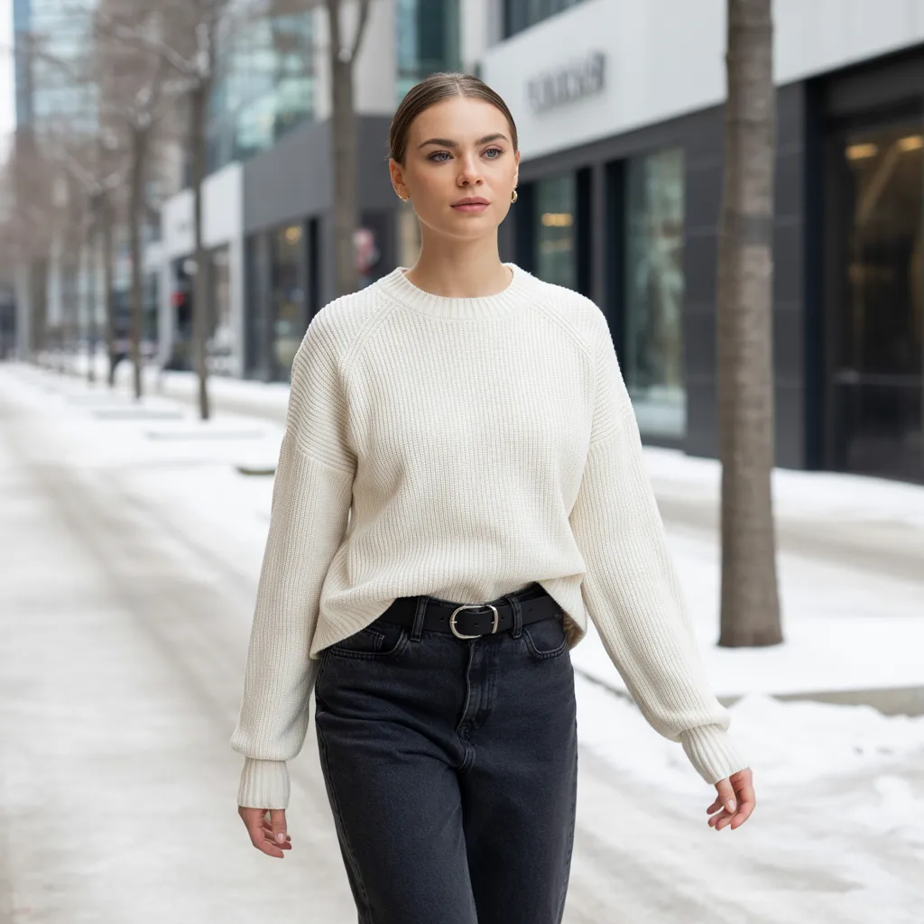 Tucked Knit with Belted Jeans