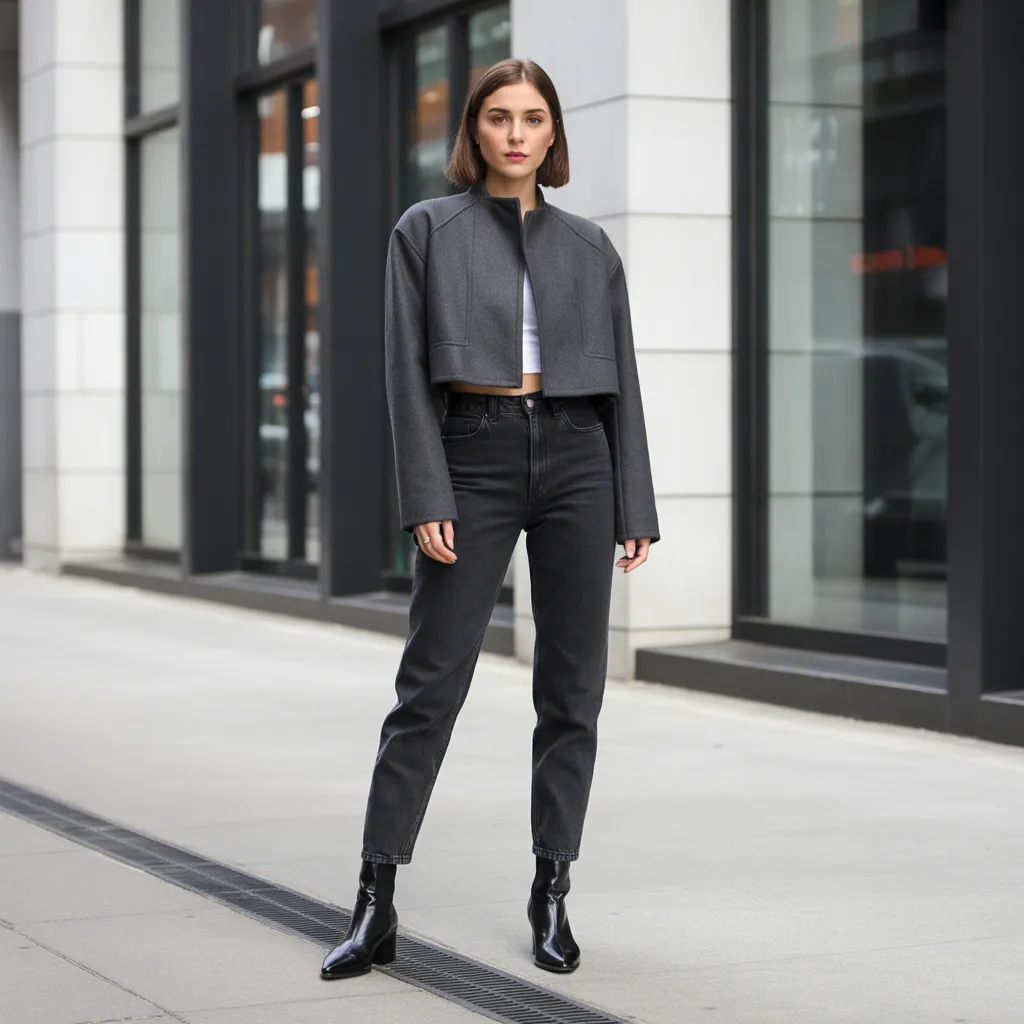 Cropped Jacket with High-Waist Jeans