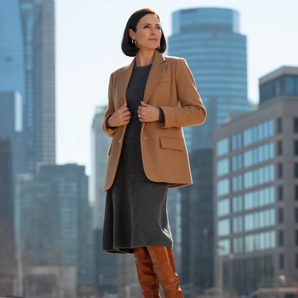 Structured Blazer with Knit Dress