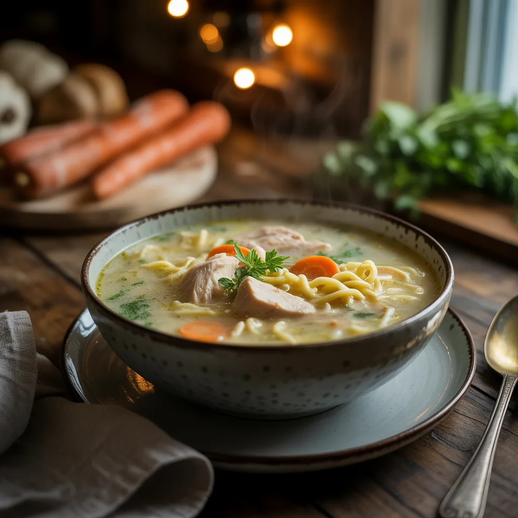 Creamy Chicken Noodle Comfort Soup - Winter Comfort Soup Ideas