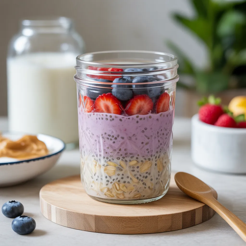Classic Overnight Oats with Chia and Berries - High Fiber Breakfast Ideas