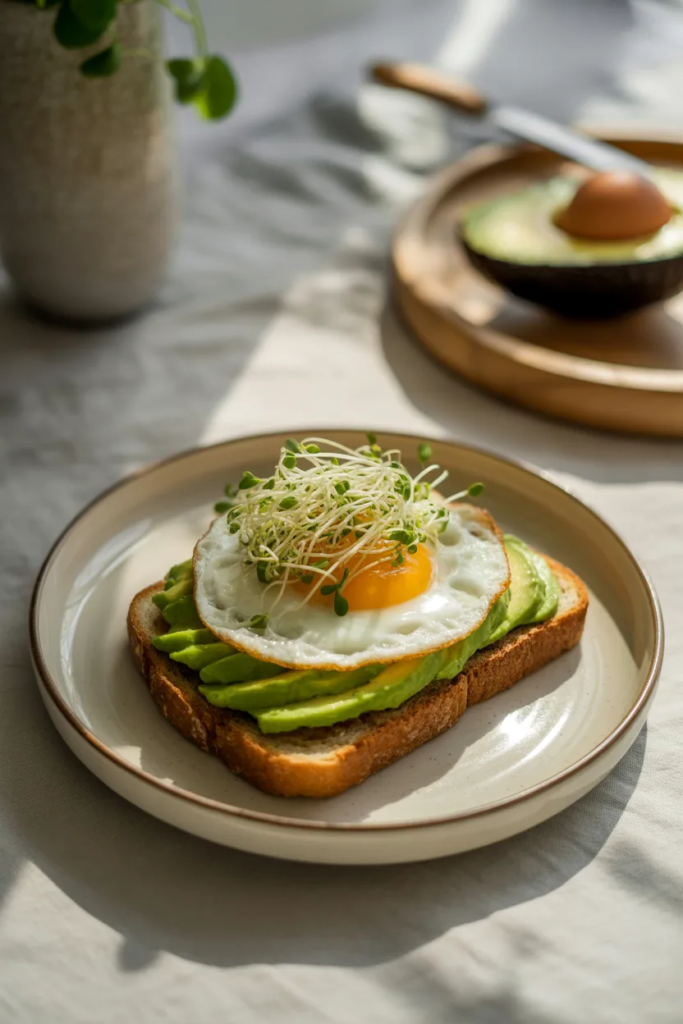 Avocado Toast with Eggs and Sprouts - Whole Food Breakfast Recipes