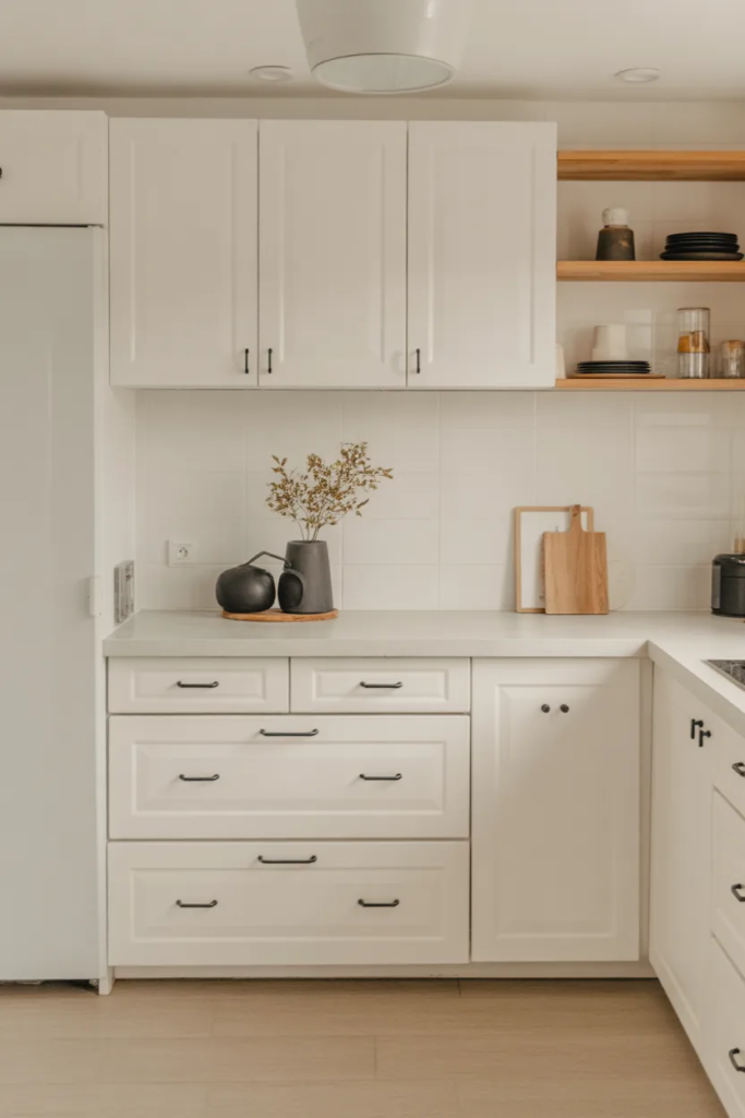 Classic White Cabinets with Matte Black Hardware - Black and White Kitchen Ideas