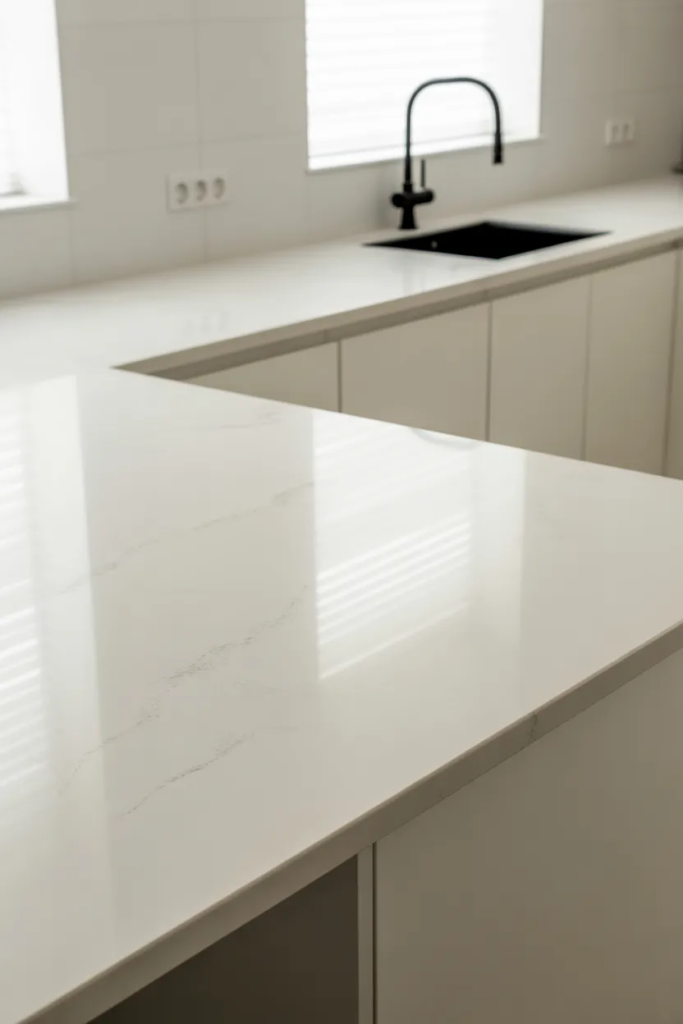 White Quartz Counters with Black Fixtures