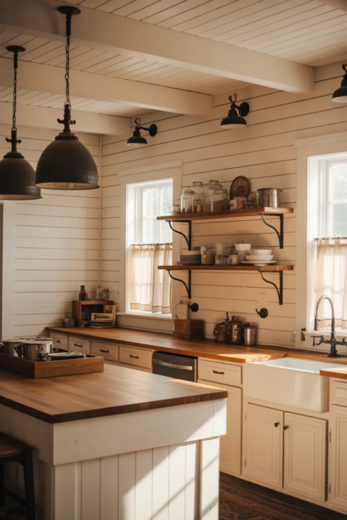 Farmhouse Style with White Shiplap and Black Accents