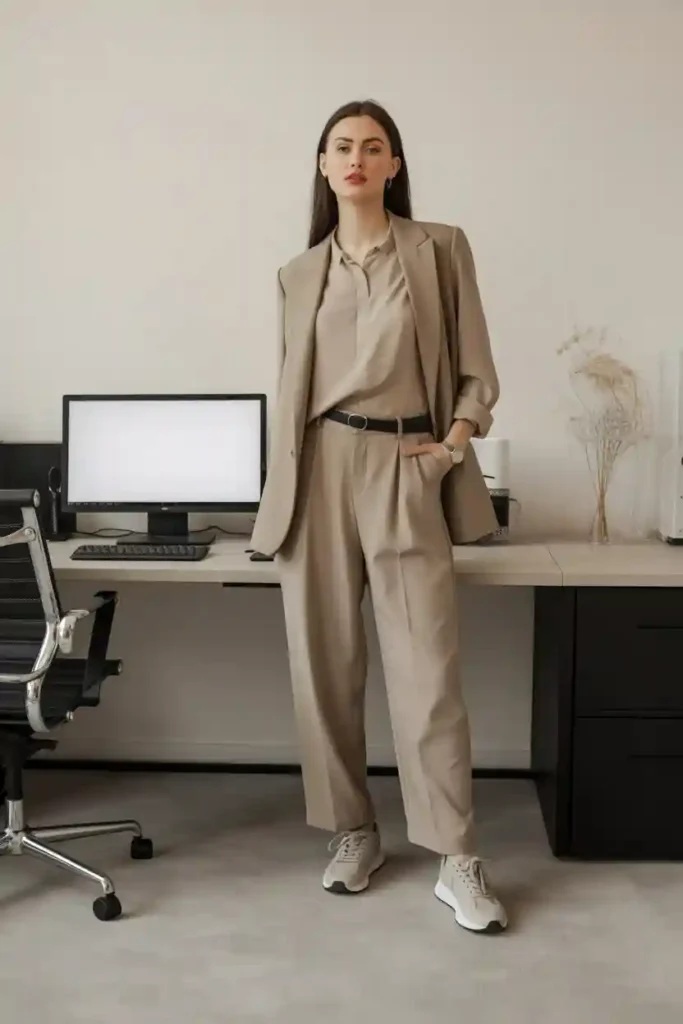 Monochrome Outfit with Matching Sneakers