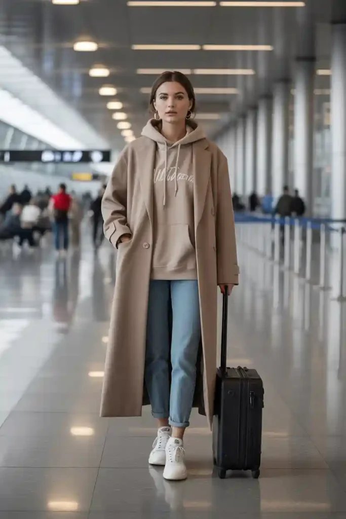 Neutral Hoodie and Tailored Coat