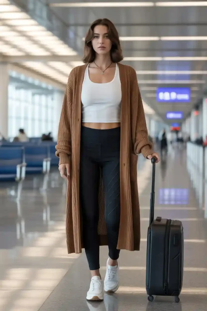 Long Cardigan, Tank Top, and Structured Leggings 