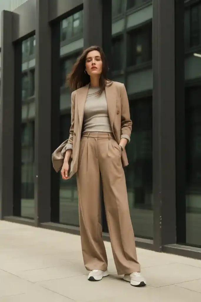Wide-Leg Trousers and Fitted Knit Top