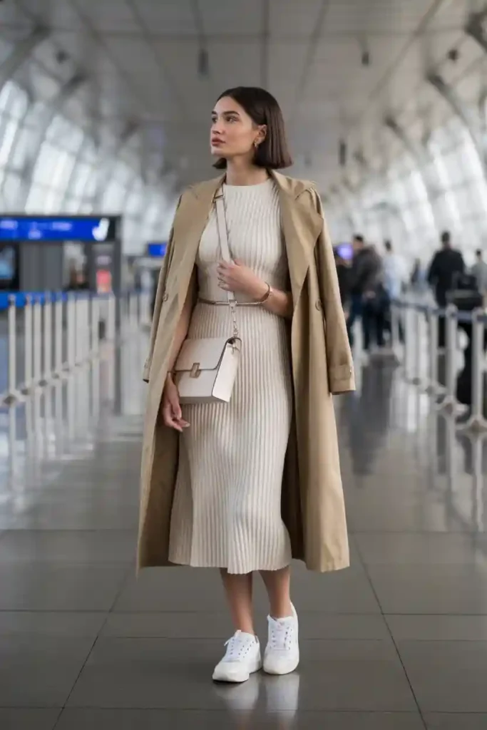 Midi Dress with Lightweight Trench Coat