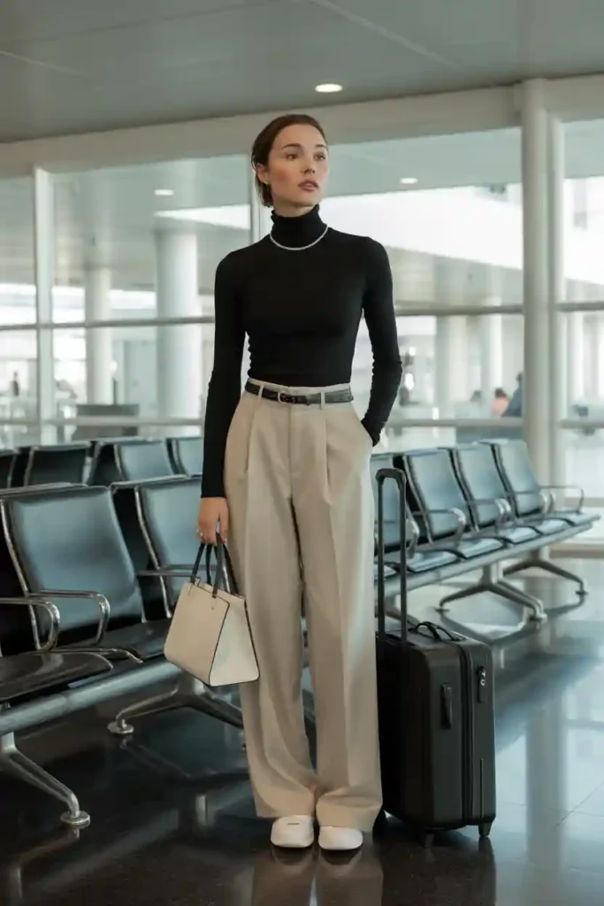  Black Turtleneck and Wide-Leg Trousers