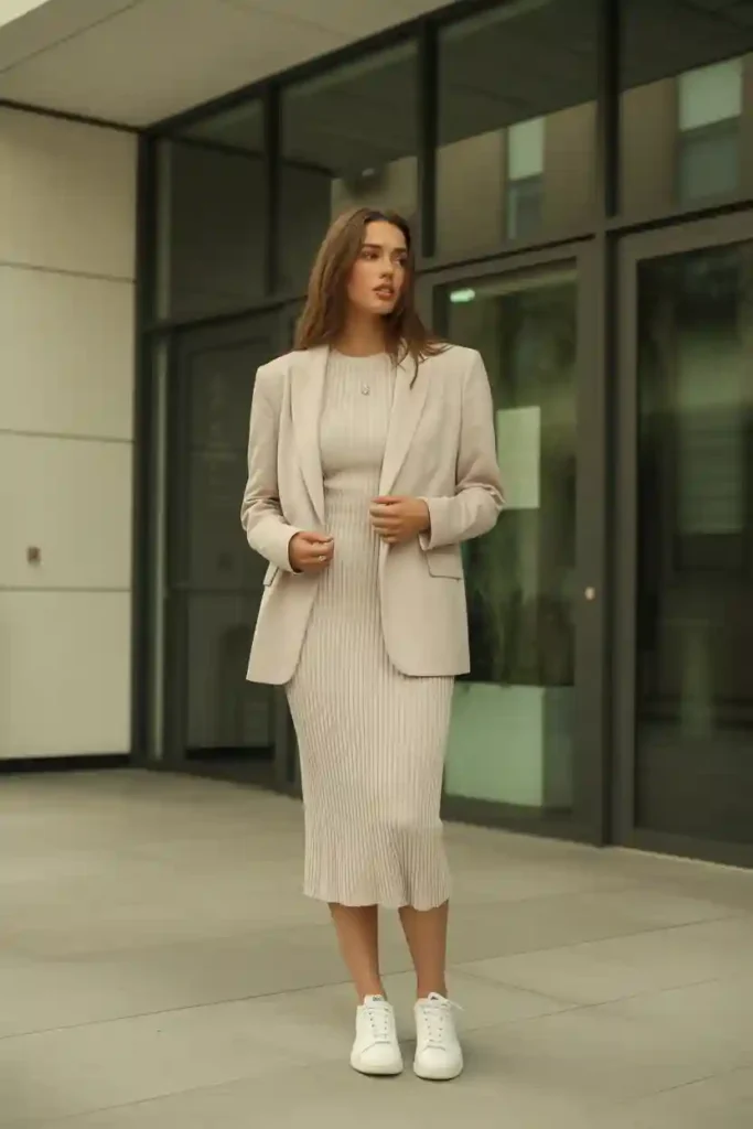 Knit Dress and Sleek Sneakers