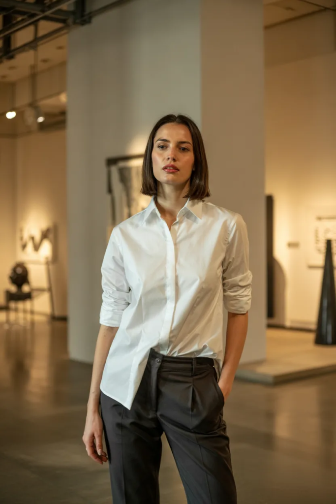 Crisp White Shirt with Tailored Pants