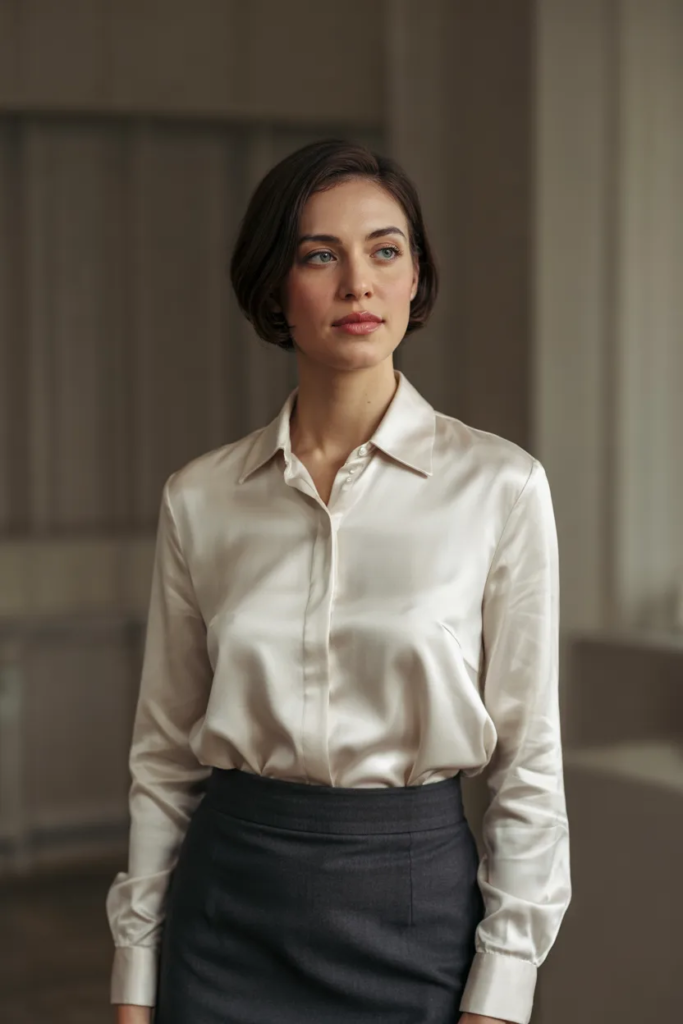 Silk Blouse with Pencil Skirt