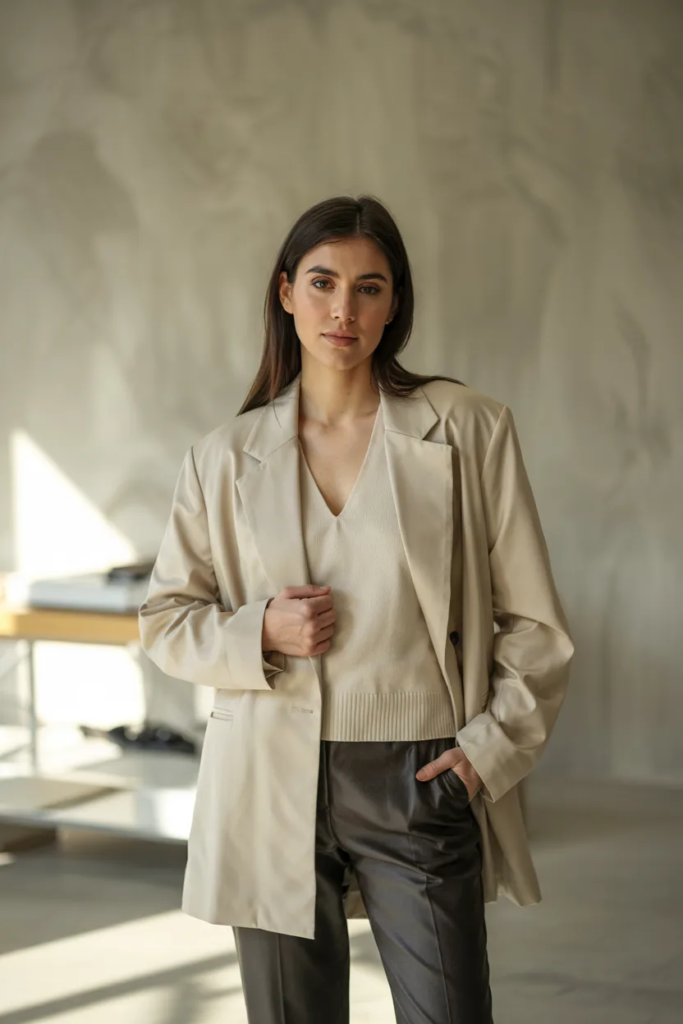 Oversized Blazer with Knit Top