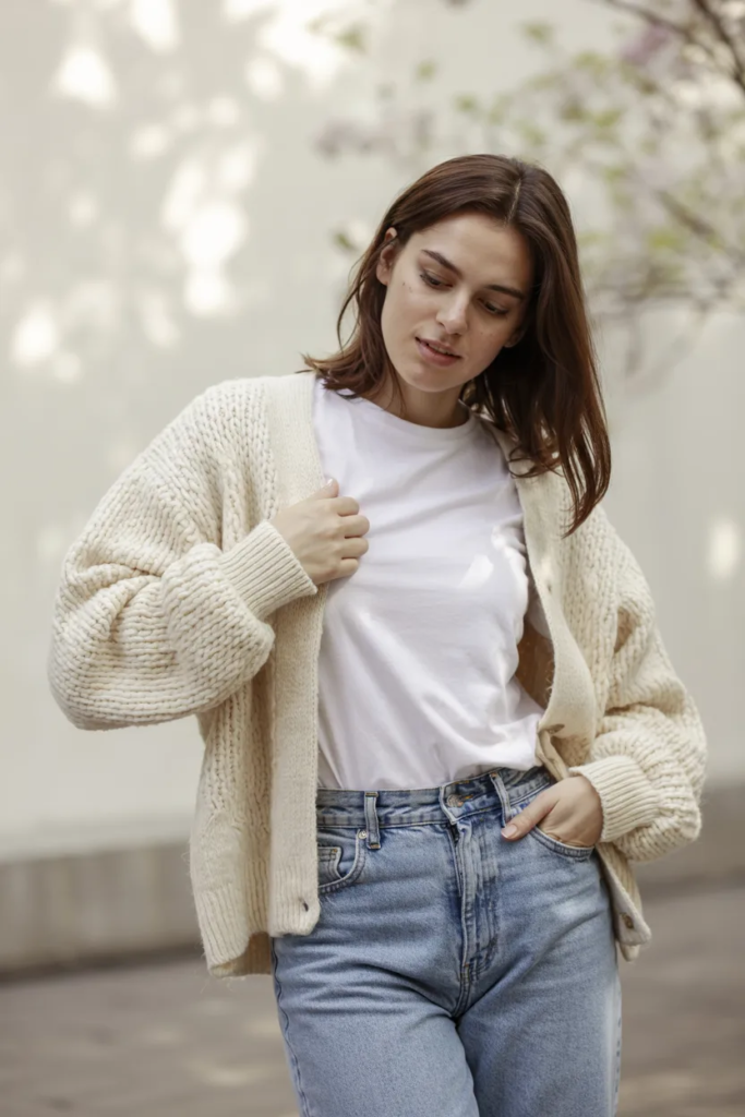 Cardigan Over a Basic Tee