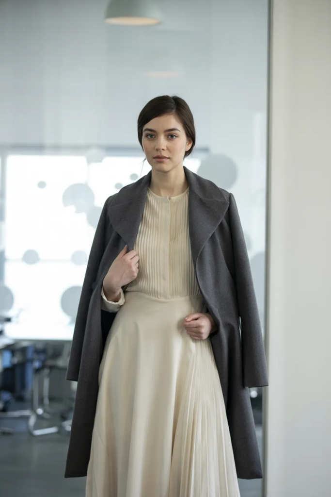Midi Dress with Structured Coat - Corporate Chic Outfit Ideas