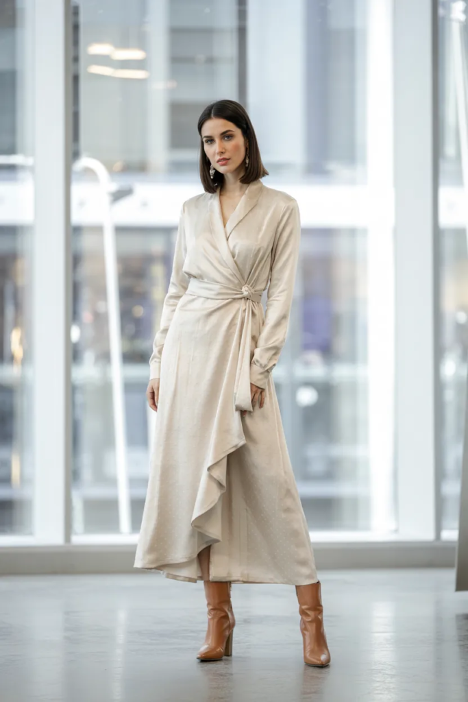 Wrap Dress with Heeled Boots