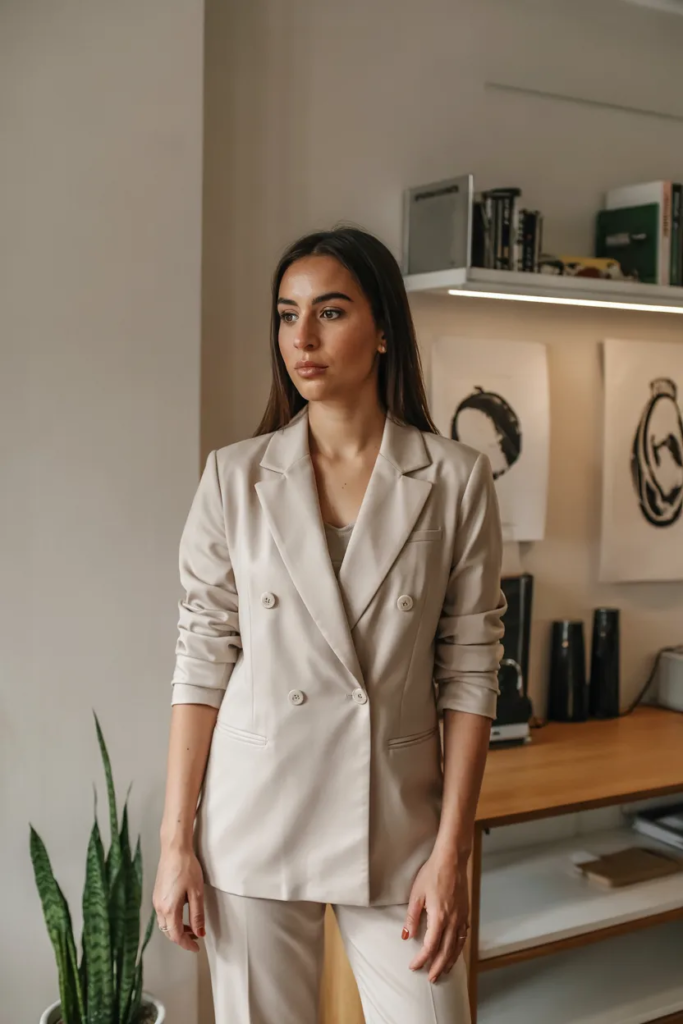 Classic Blazer with Slim Trousers - Polished Office Outfits
