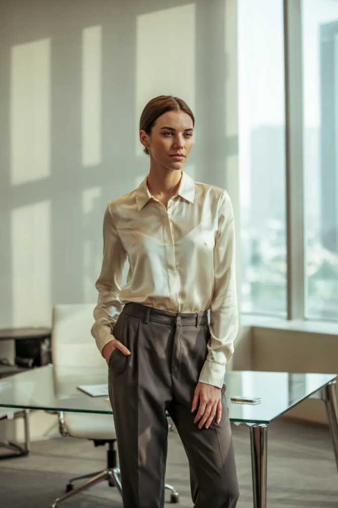 Silk Blouse with Tailored Pants