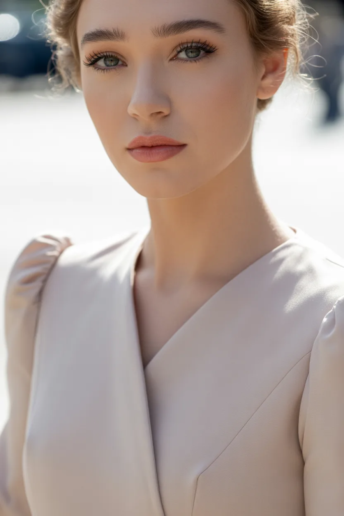 Defined Lashes and Nude Lips