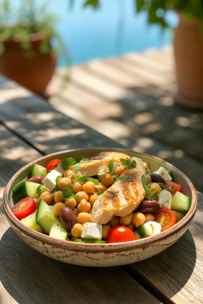 Mediterranean Chickpea Salad with Grilled Chicken