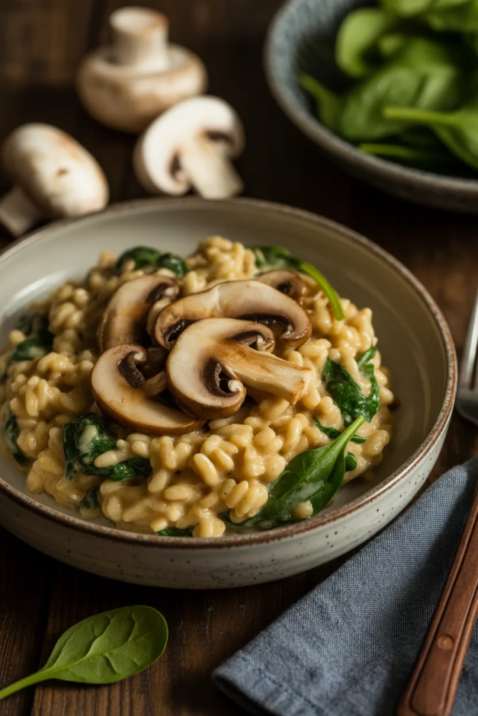 Spinach and Mushroom Brown Rice Risotto