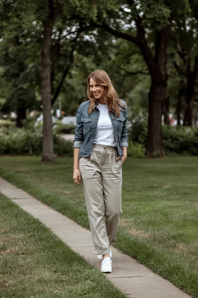 Linen Pants with Denim Jacket