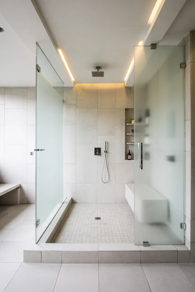 Curbless Walk-In Layout - No Door Shower Ideas