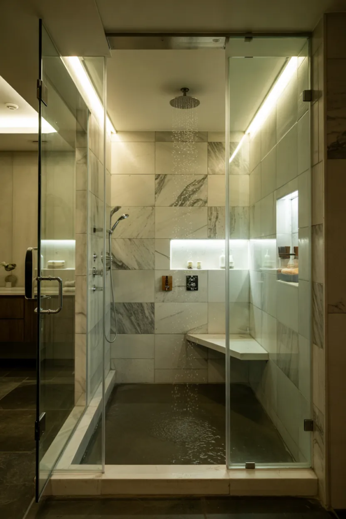 LED Accent Lighting - No Door Shower Ideas