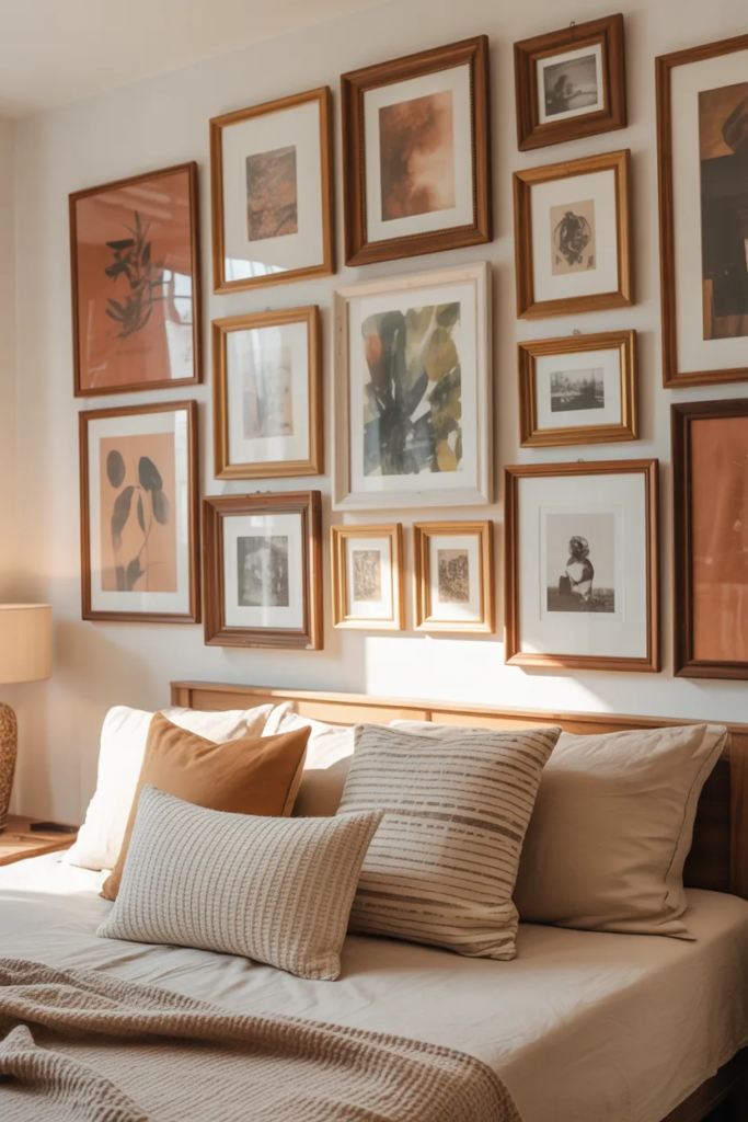 Gallery Wall with Personal Art - Boho Bedroom Ideas