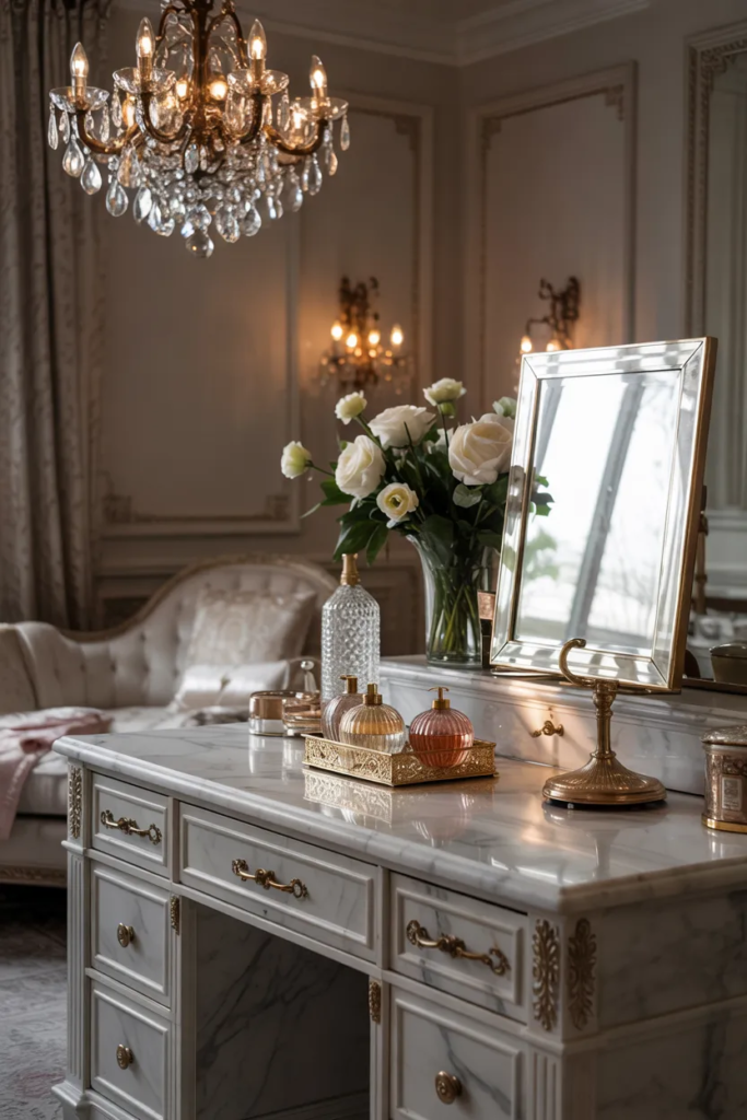 Crystal Chandelier Above Vanity