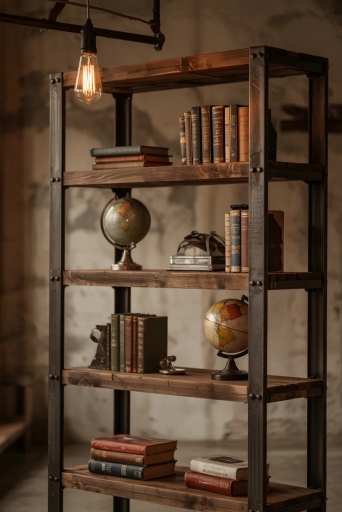 Industrial Metal and Wood Bookcase