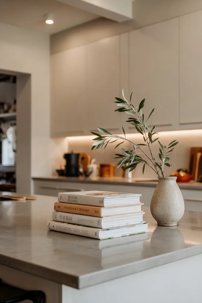 Stacked Cookbooks with Decorative Accent