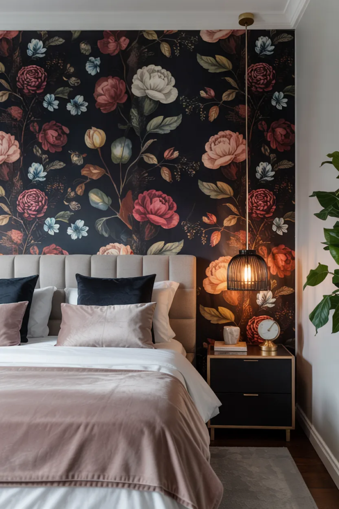 Dark Floral Statement Wall - Bedroom Wallpaper Ideas