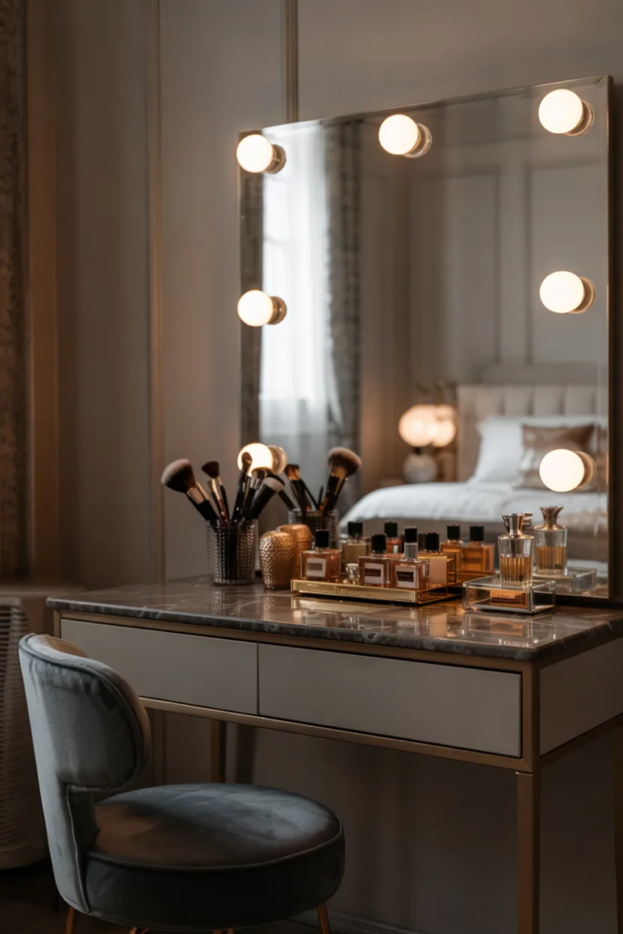 Glam Mirror with LED Lighting - Dressing Table Decor Ideas