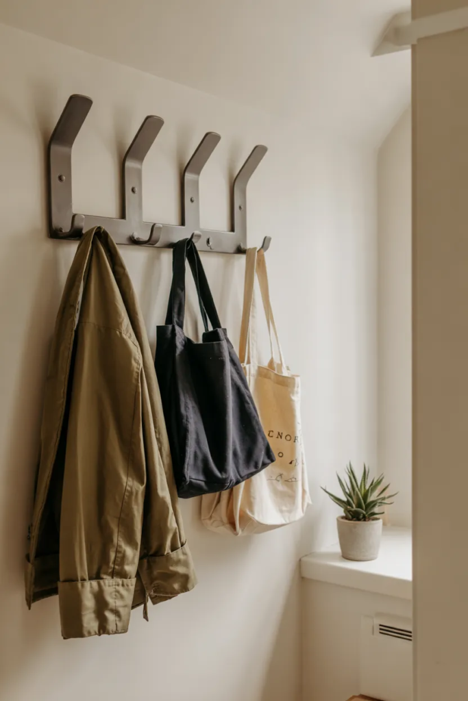 Wall-Mounted Hooks for Vertical Storage - Small Entryway Ideas