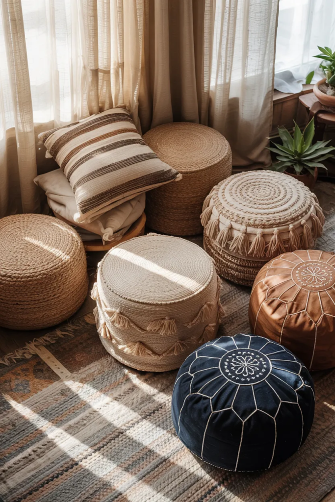Statement Poufs and Ottomans - Boho Living Room Ideas