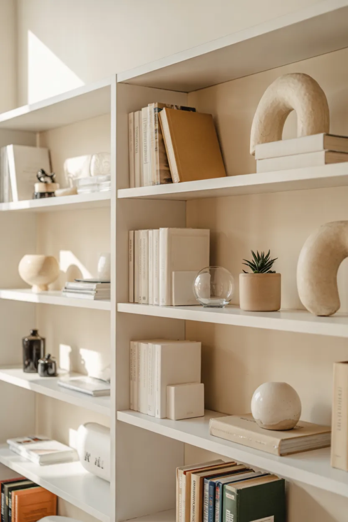 Minimalist Neutral Bookshelf - Office Bookshelf Ideas