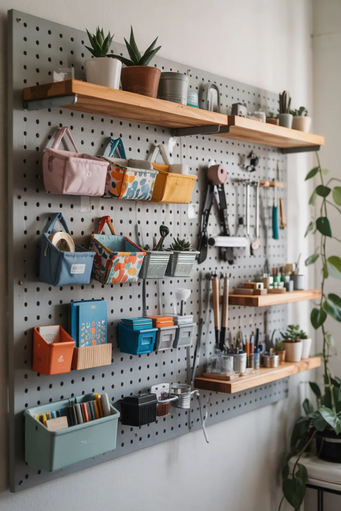 Pegboard Storage Wall - Apartment Storage Ideas