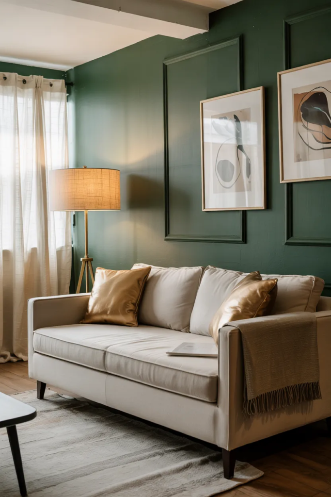 Deep Emerald Accent Wall - 15 Green Living Room Ideas that Feel Refreshing